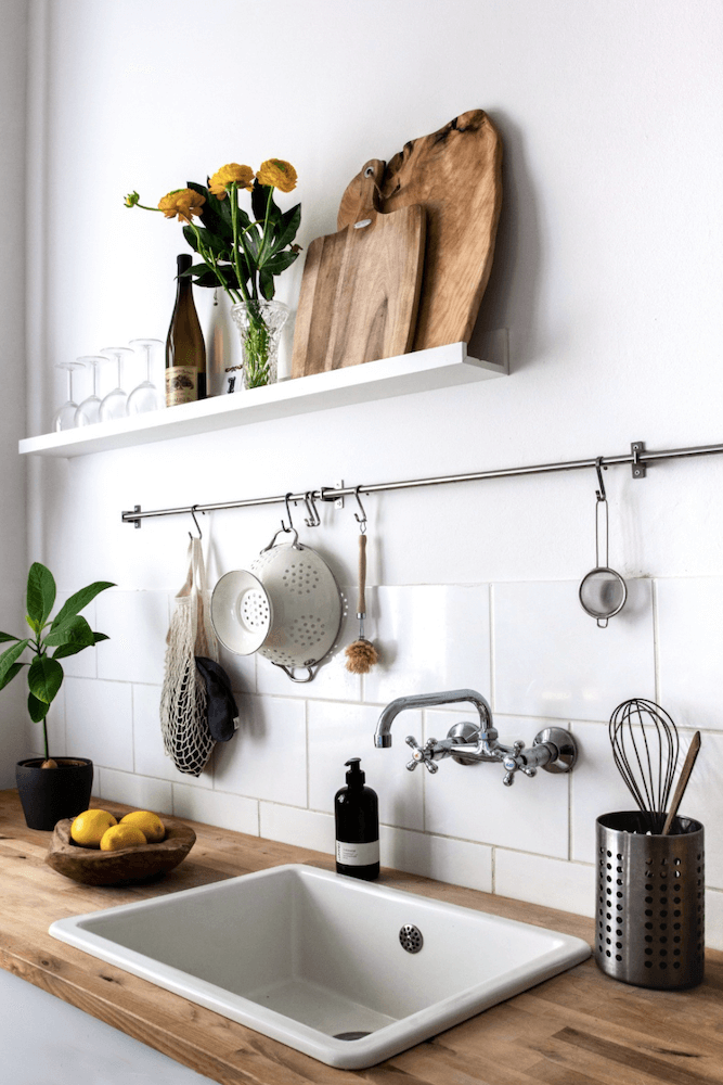 Kitchen of a bright scandinavian flat available for film productions in Berlin Germany