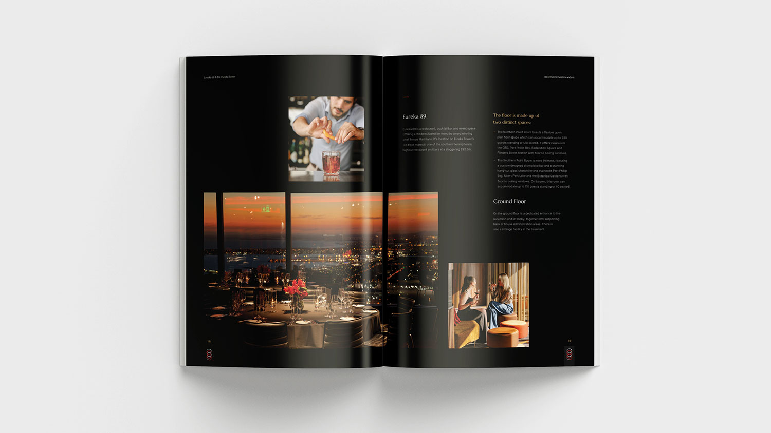 A booklet spread on a white background