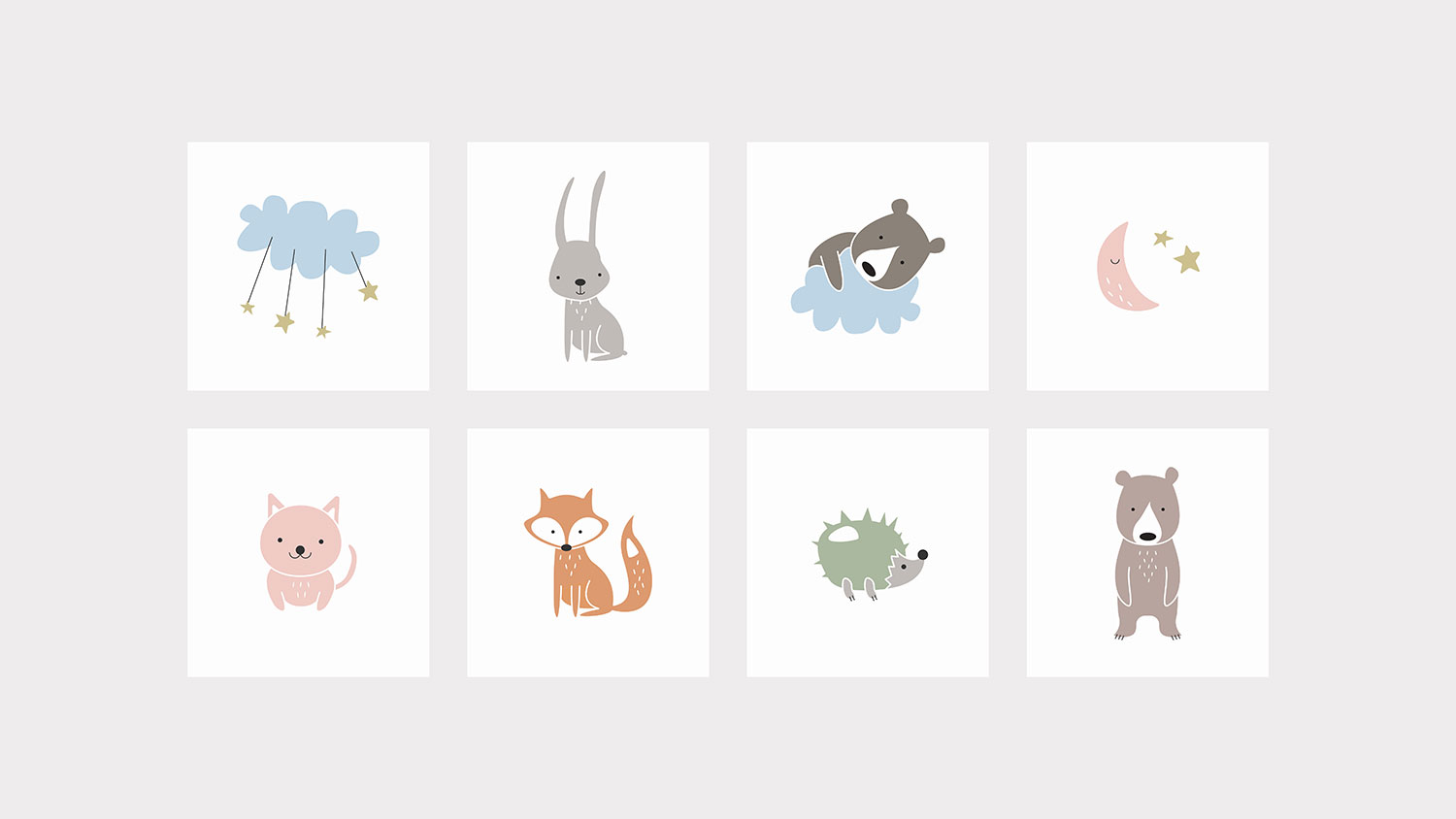 8 Cartoon Illustrations of animals