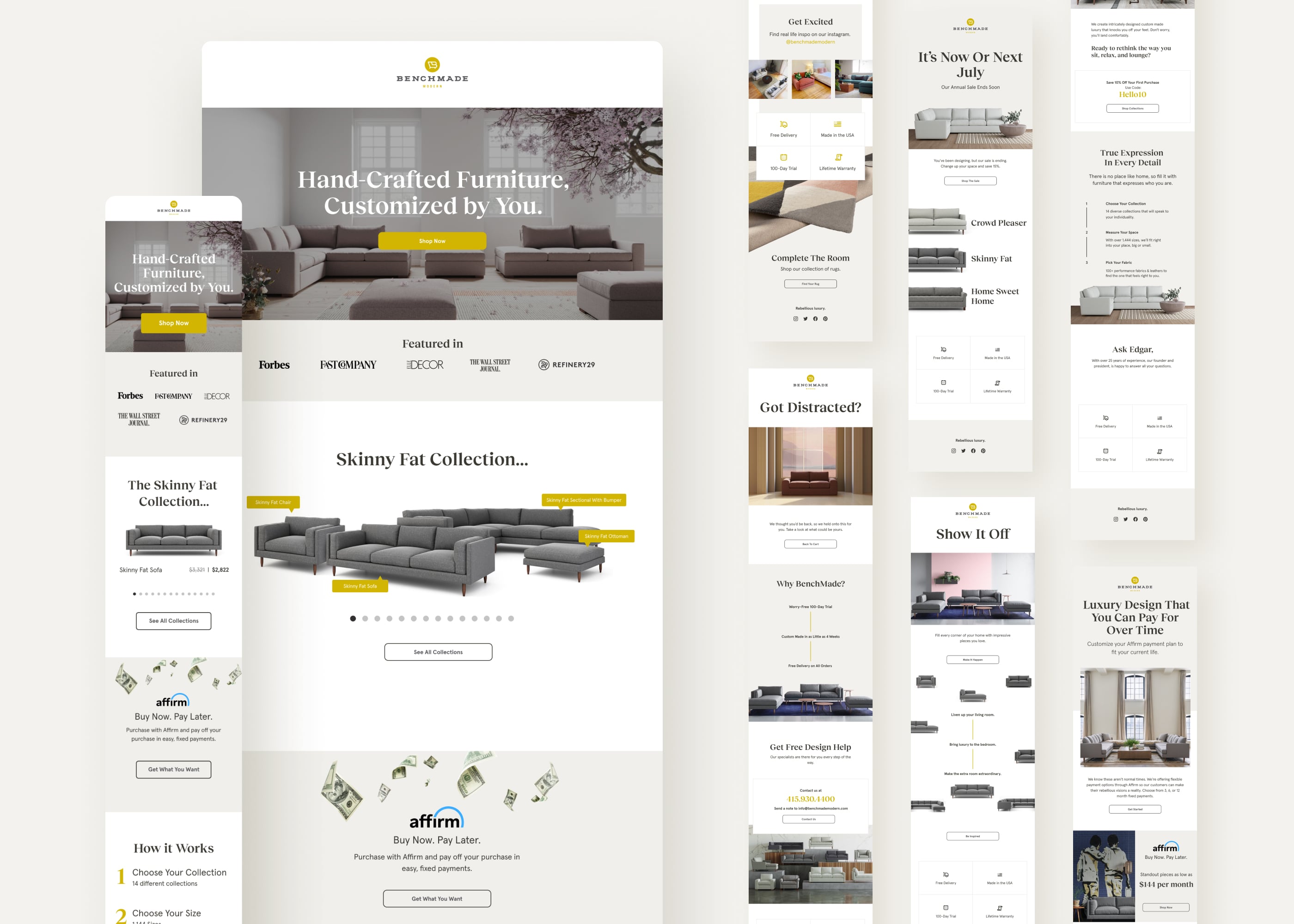 a showcase of landing pages and emails created for benchmade modern