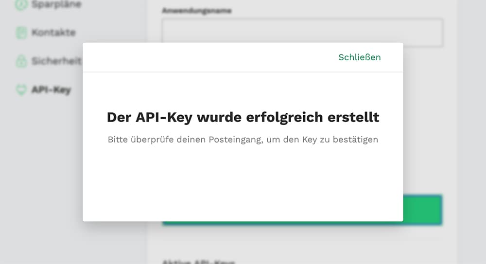 API Key E-mail versandt