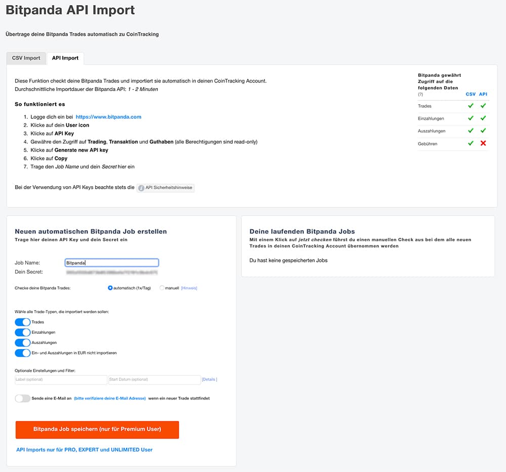 API Key bei Cointracking eintragen