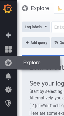 Grafana Web User Interface "Explore" option on the main menu