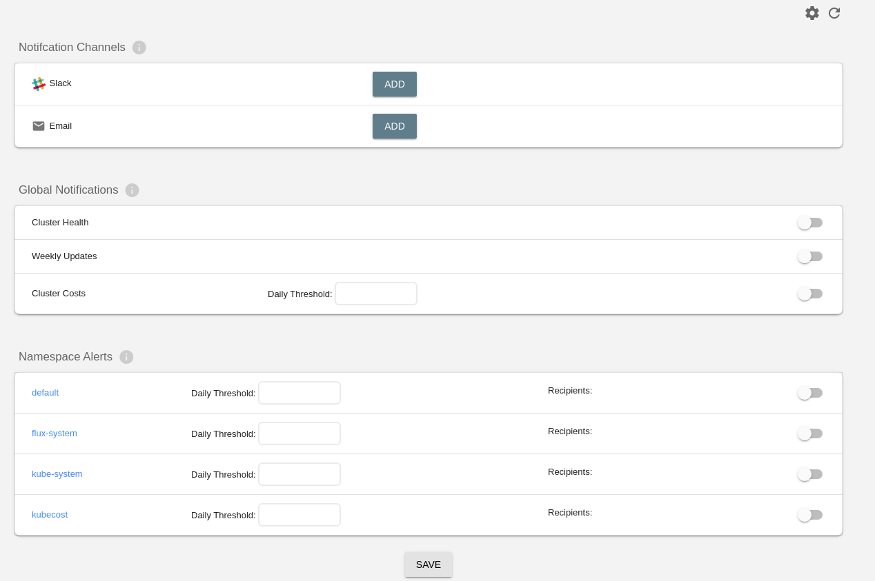 Kubecost Notifications Section View