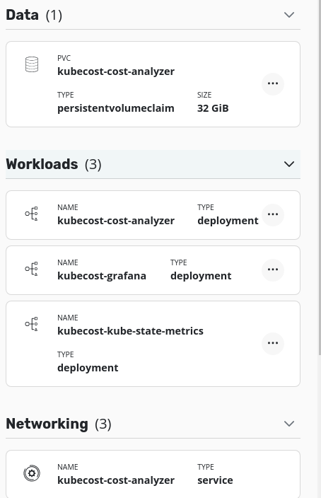 kasten namespace resources menu