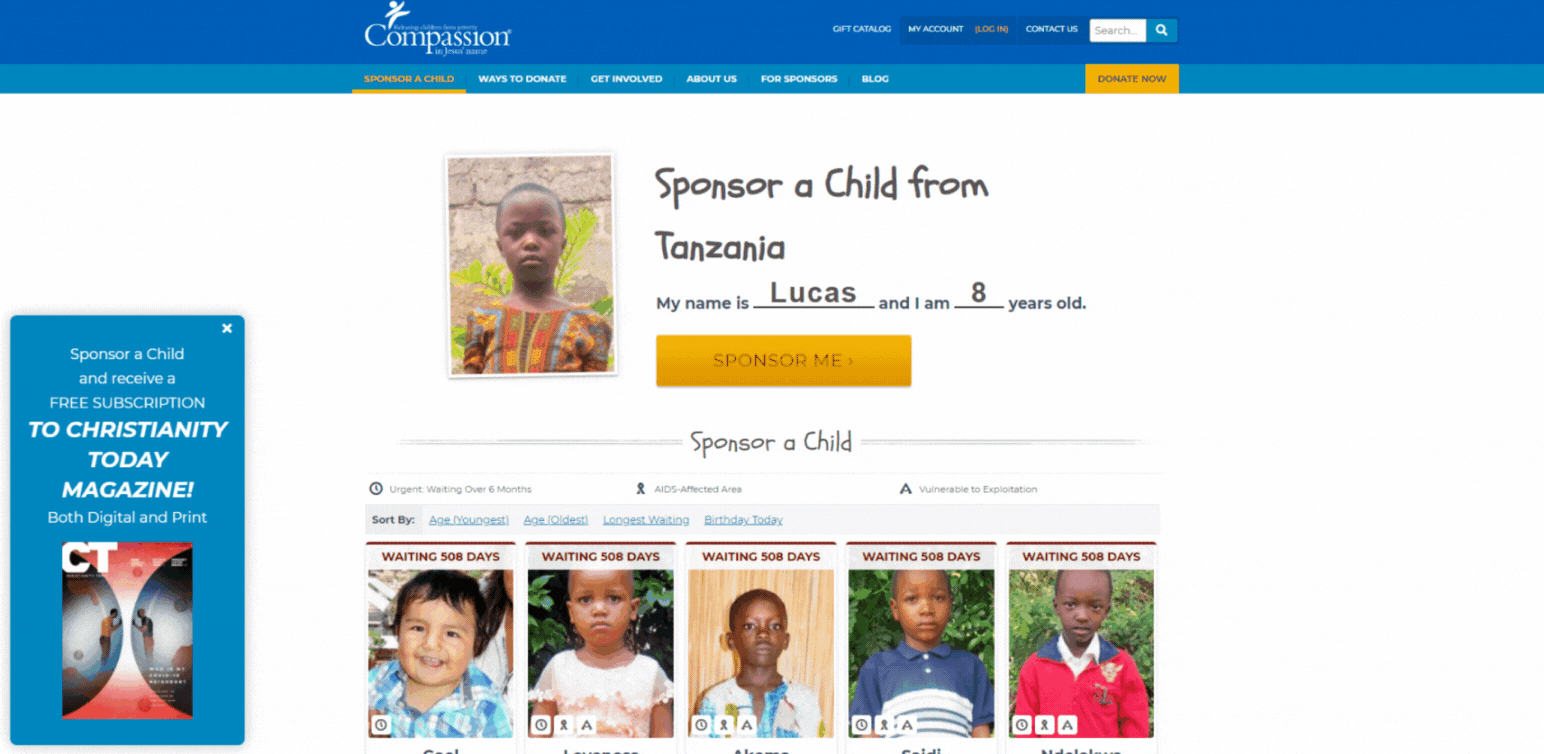 compassion international landing page