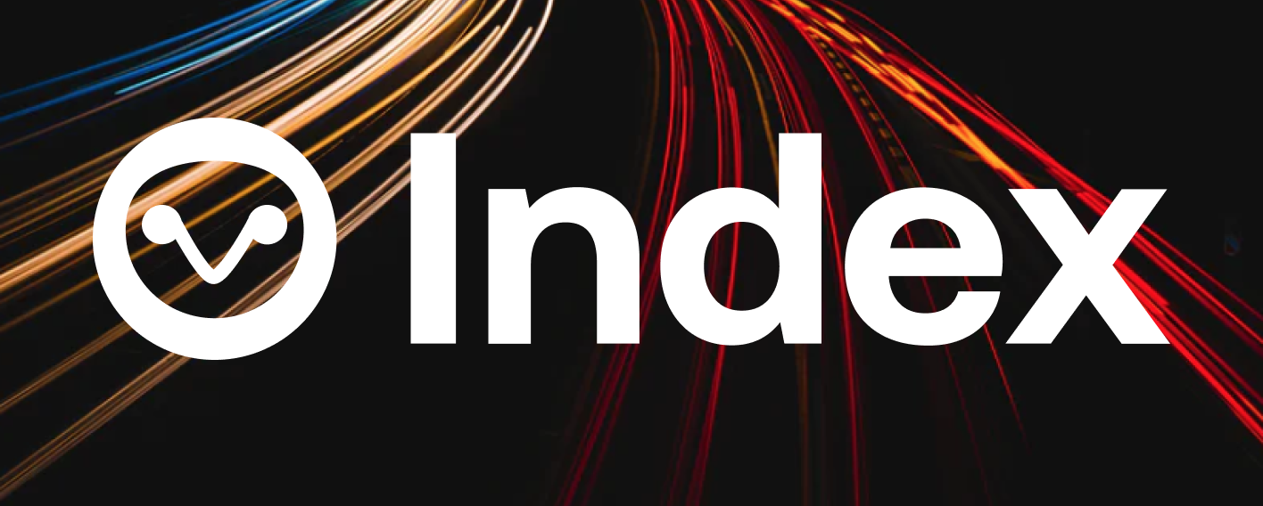 White Index Coop logo and name on dark colorful background