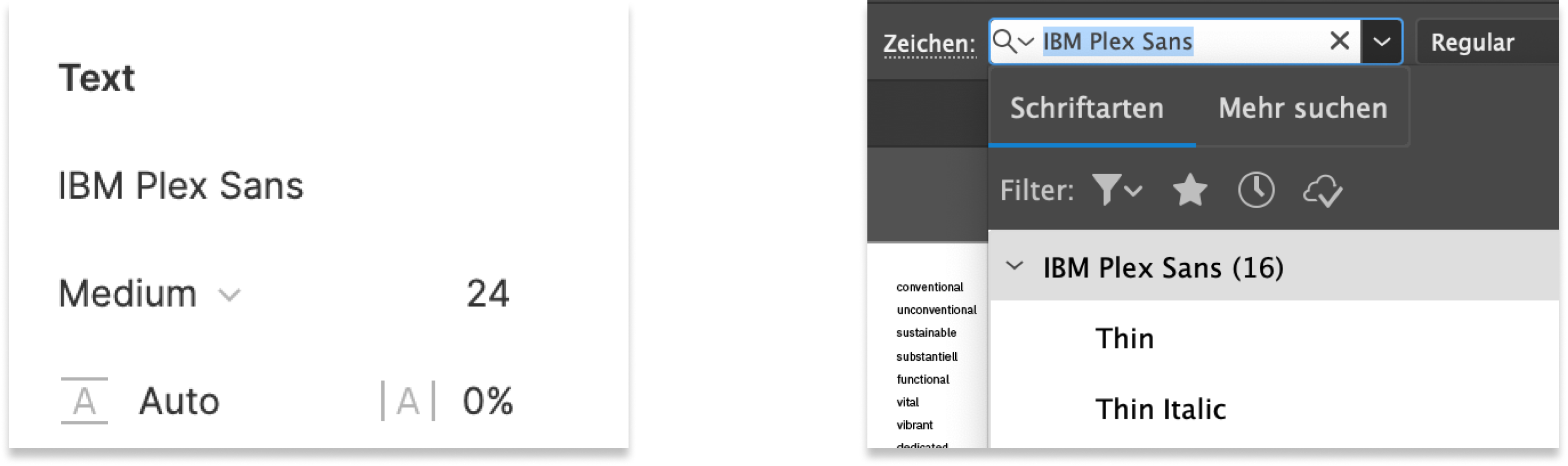 Font selection menus