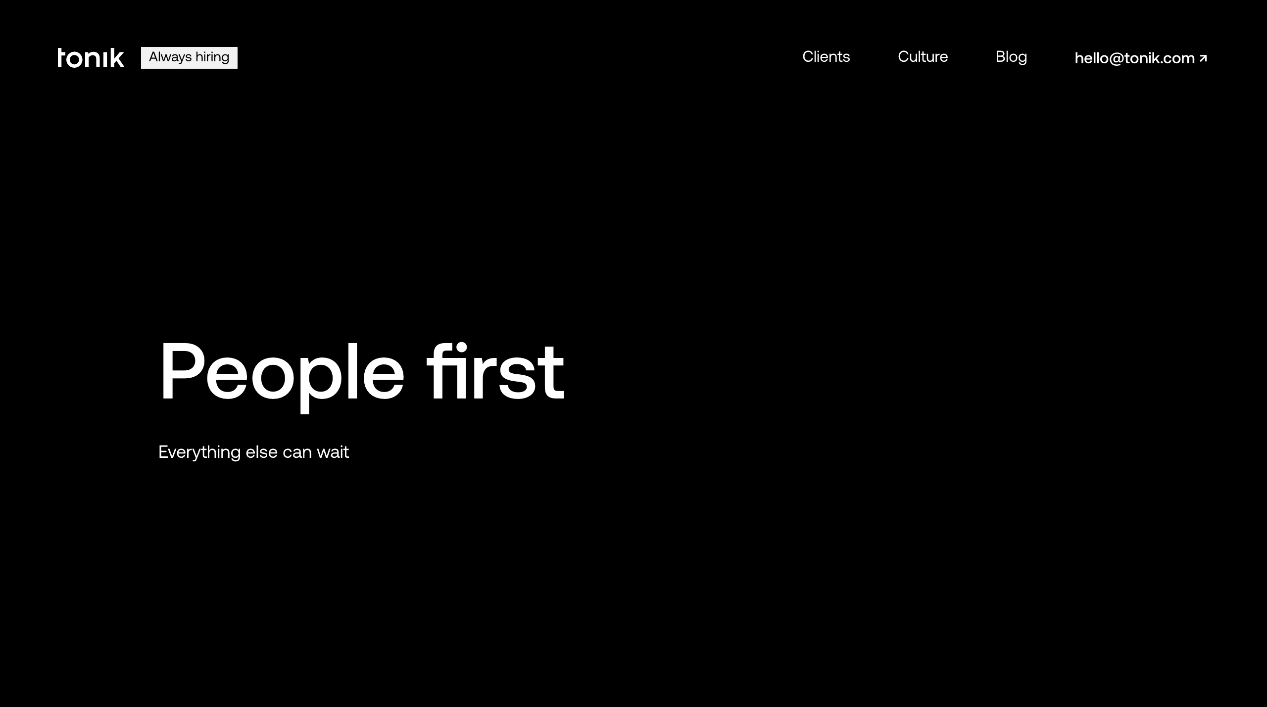 tonik's culture page that says: People first. Everything else can wait.