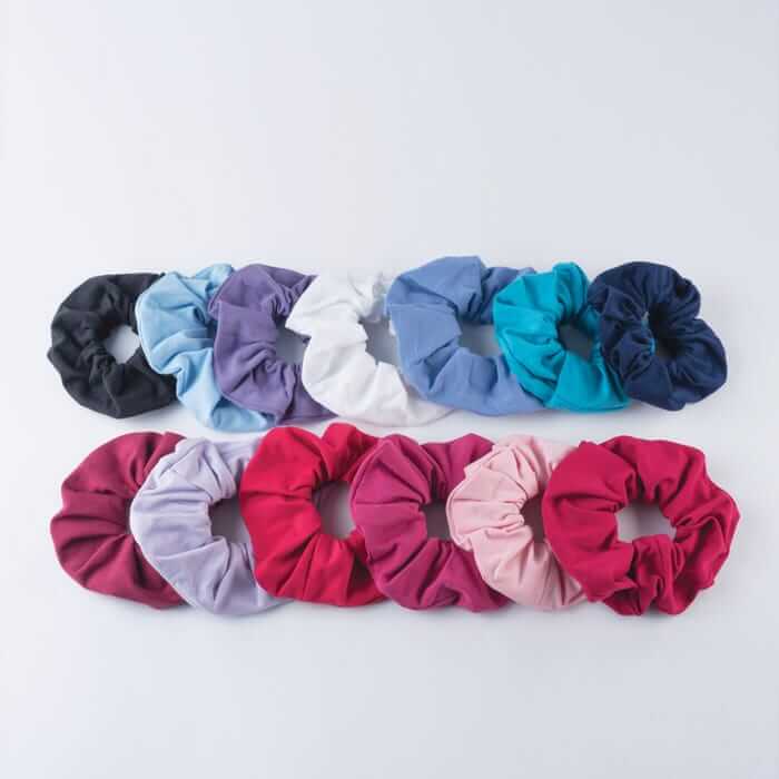 An array of hair scrunchies