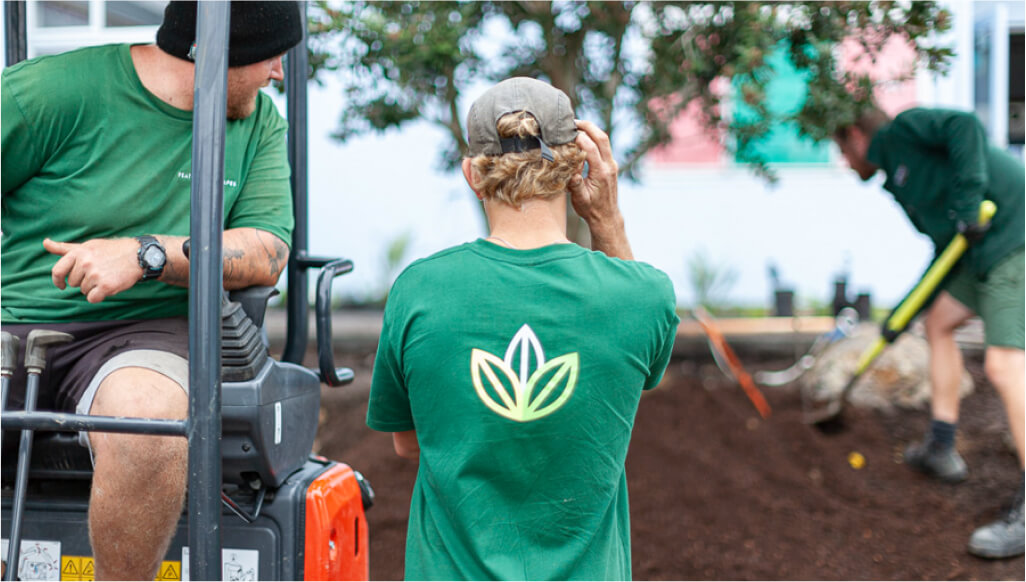 Employees working on landscape construction