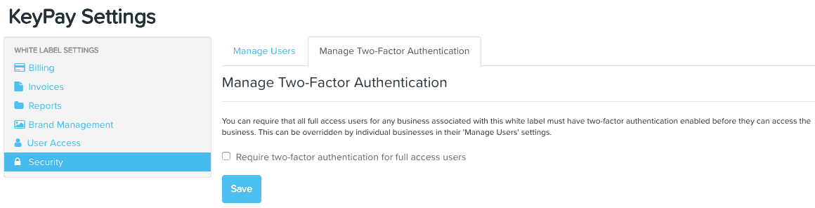 Two-Factor Authentication enabled in KeyPay