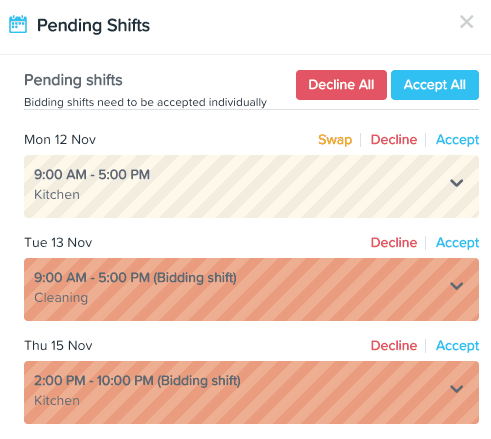 Pending shifts