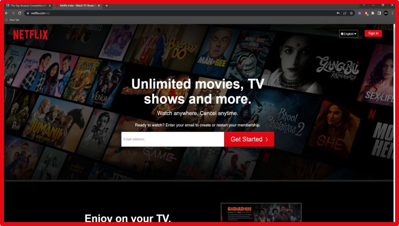 Homepage of Netflix.