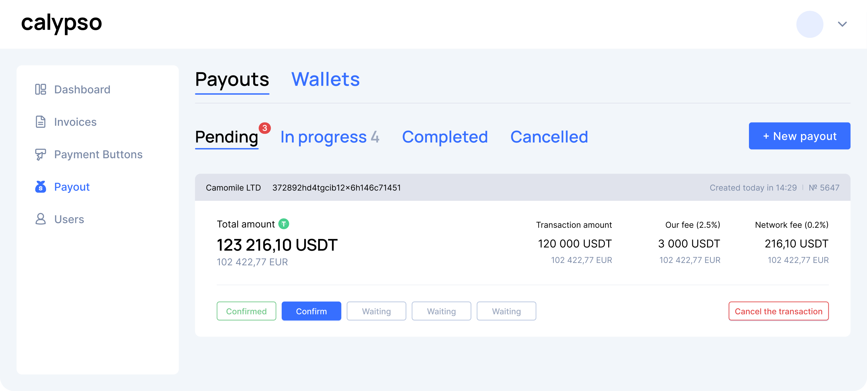 Dashboard invoice