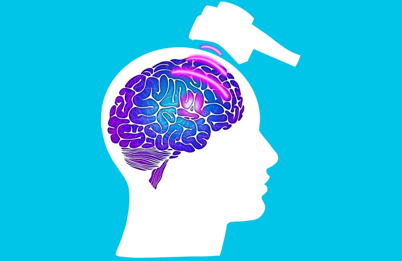 Cartoon image shows TMS penetrating brain with magnetic force