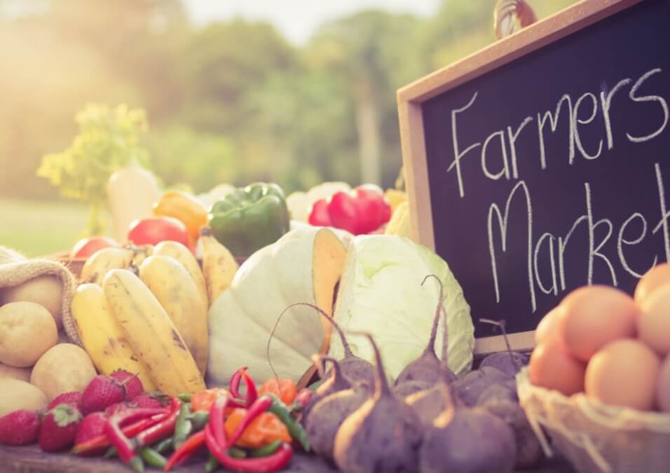 Farmer's Market table with produce