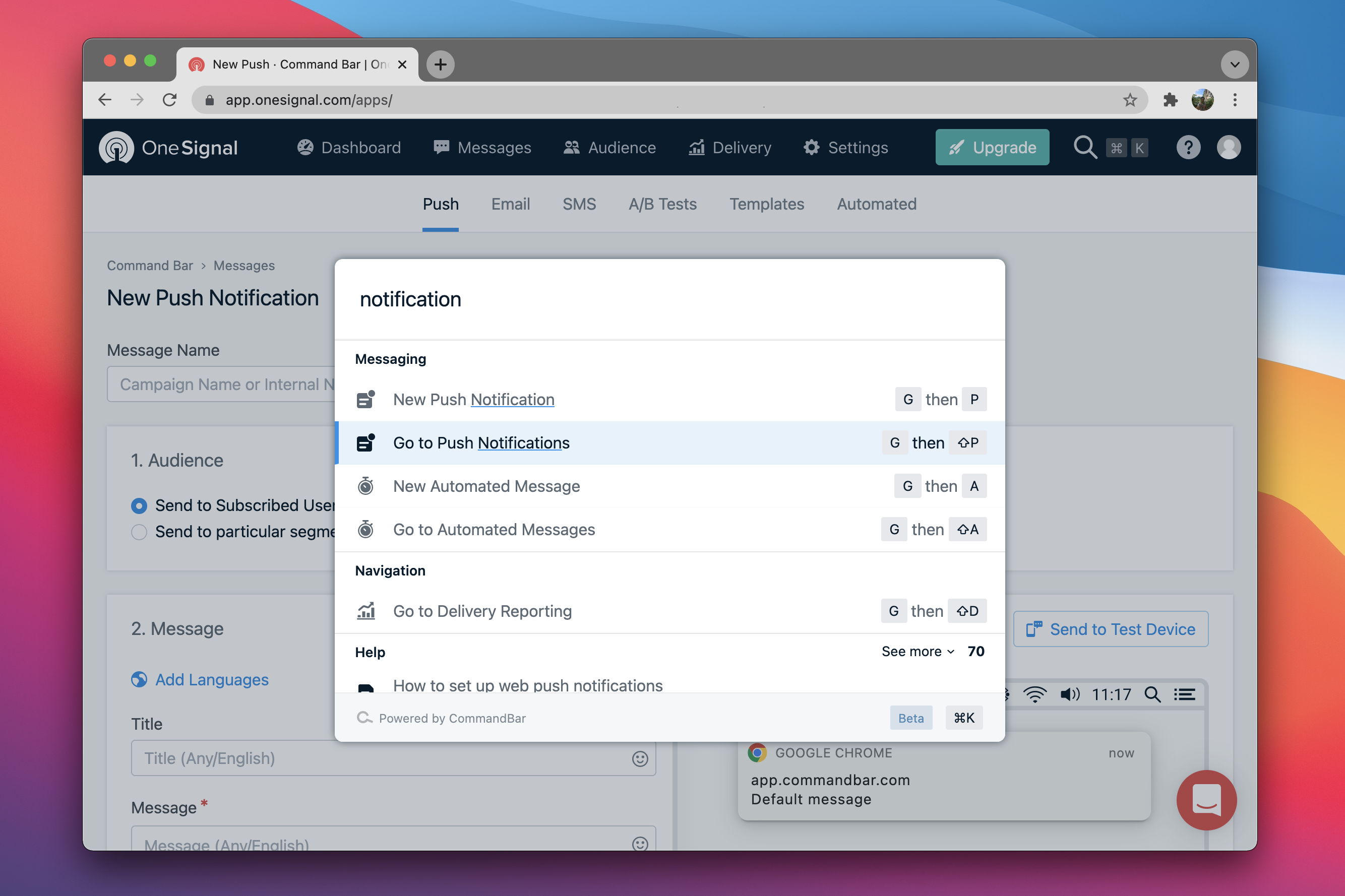 OneSignal's CommandBar