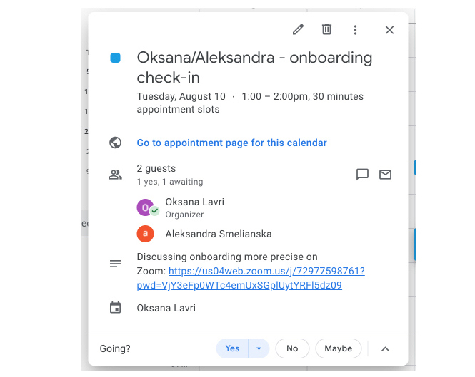 Onboarding check-in example