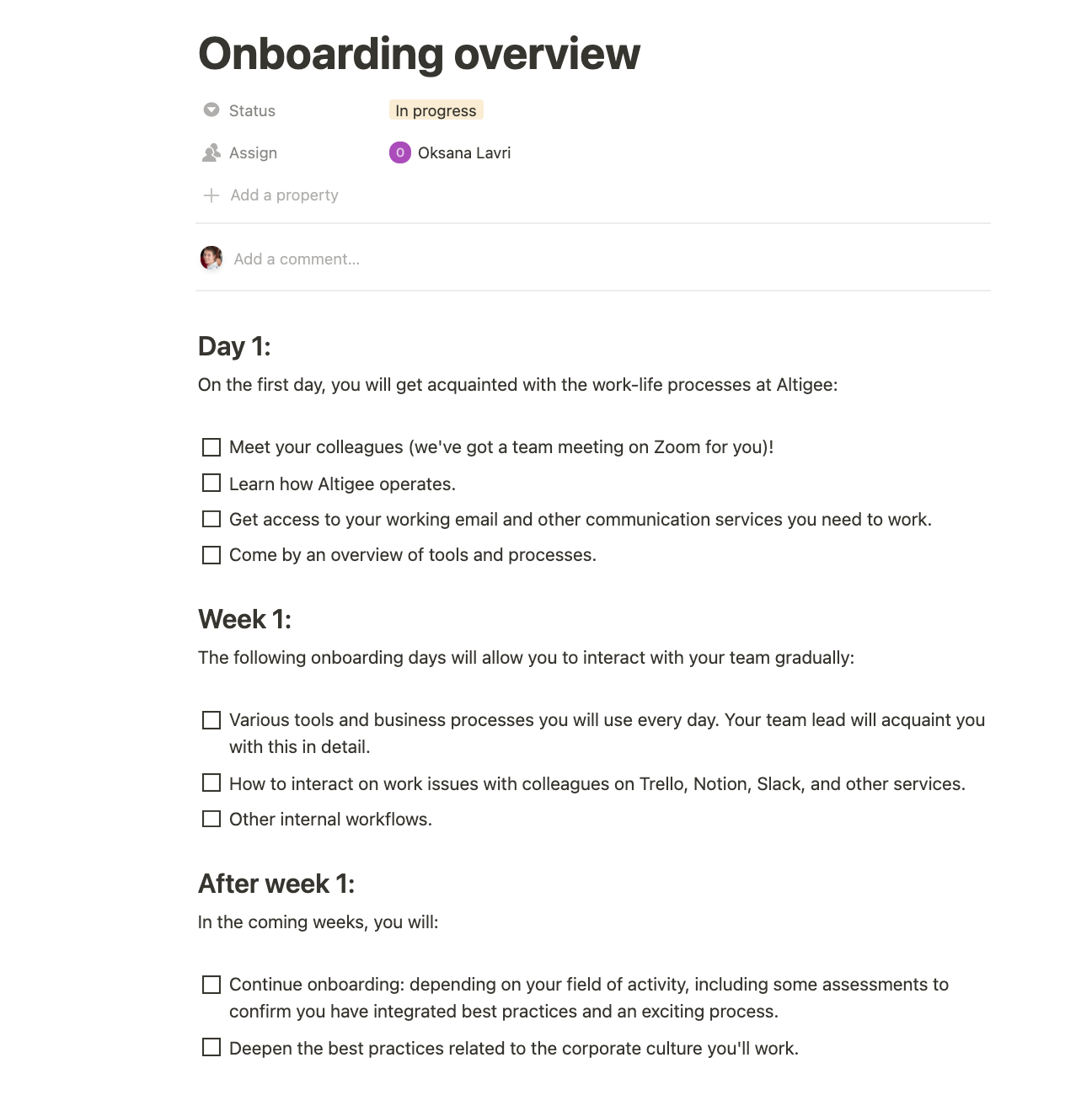 Onboarding overview example