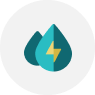 Graphic of two water droplets with lightning bolt on closest droplet
