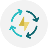 Graphic of circular arrows surrounding a lightning bolt