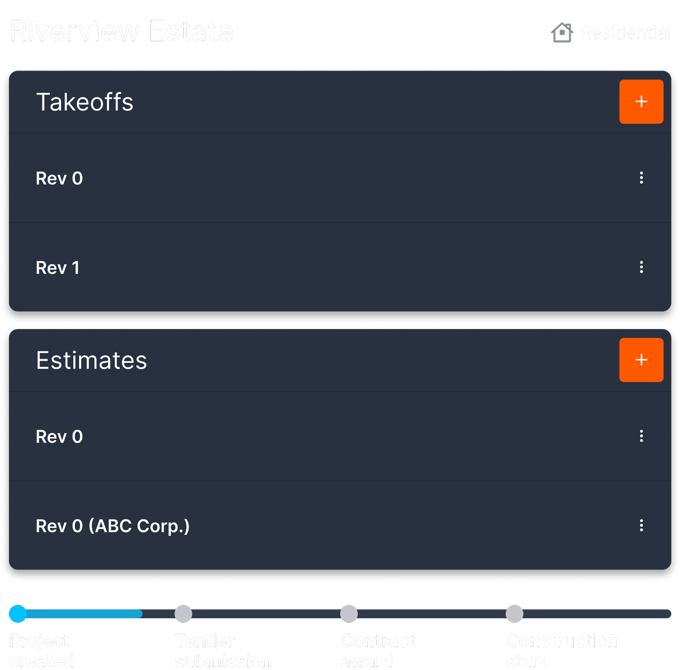 Projects dashboard in Countfire