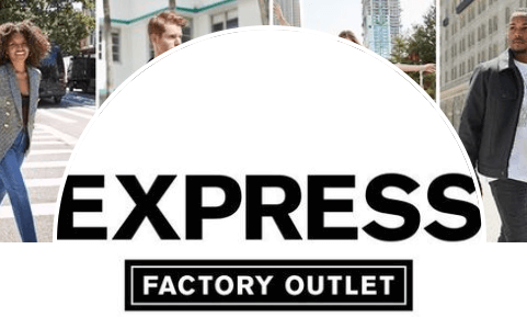Express Factory Outlet logo with models wearing Express in the background