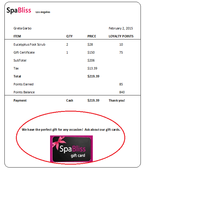 A simple custom message on the bottom of a receipt reminds guests that you have the perfect gift.