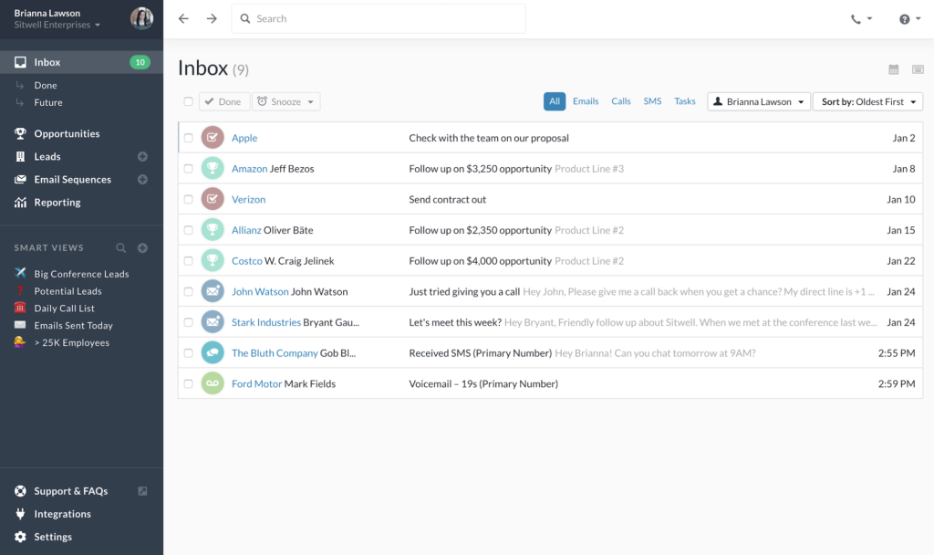 Screenshot of the Close CRM tool