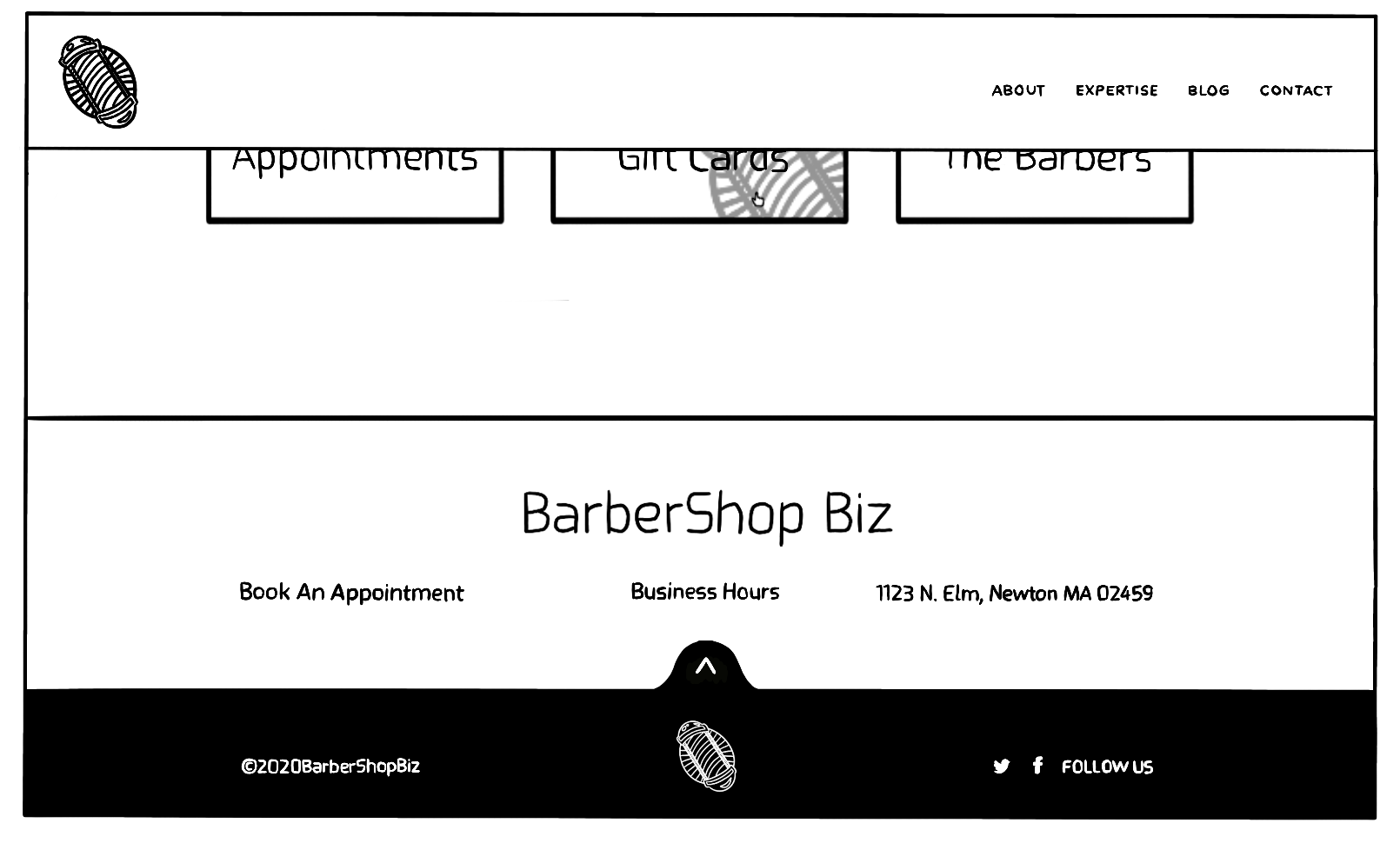 line drawn barbershop web page featuring whitespace
