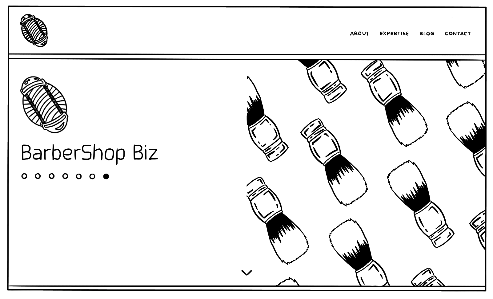 line drawn barbershop web page featuring pattern