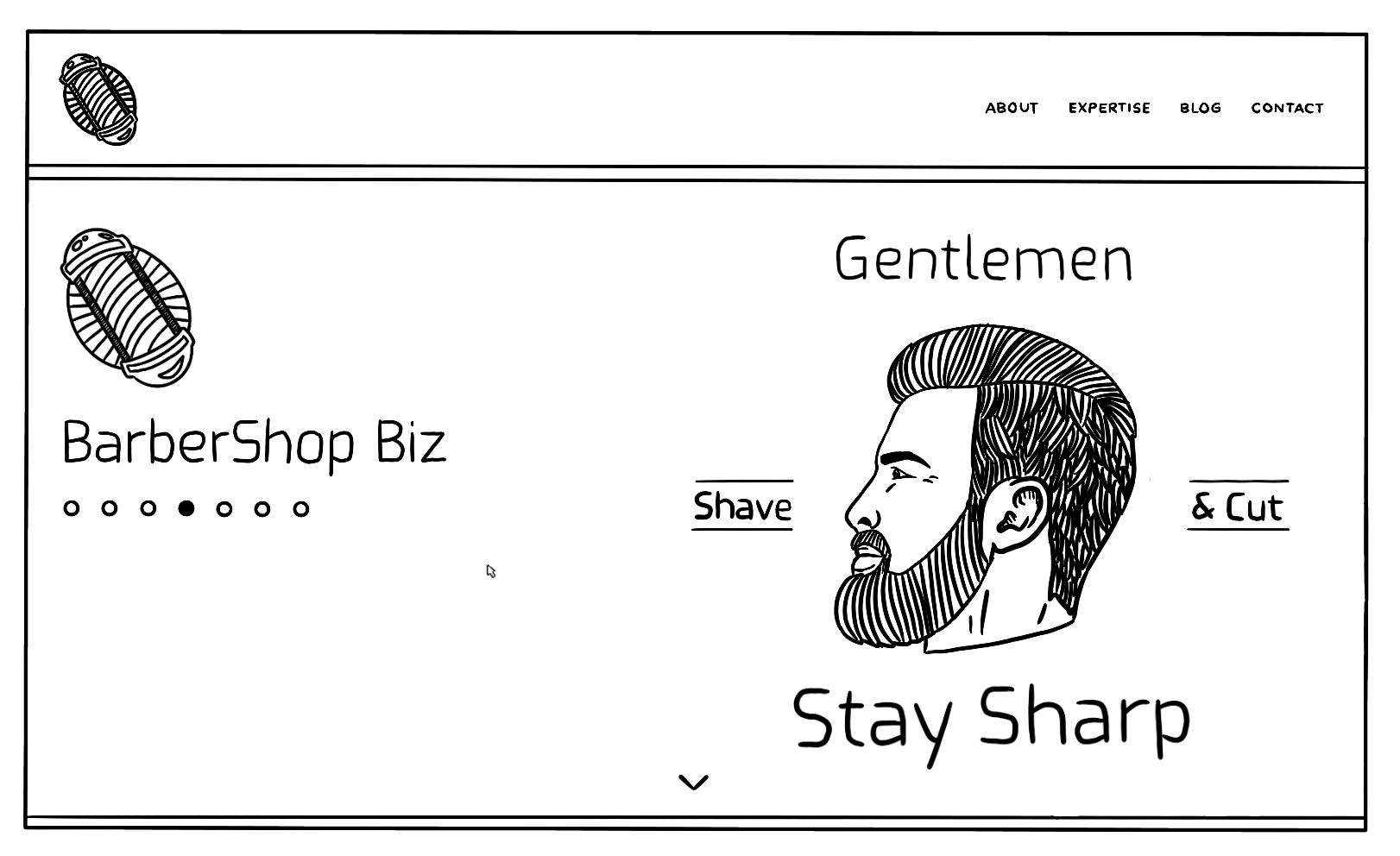 line drawn barbershop web page featuring movement