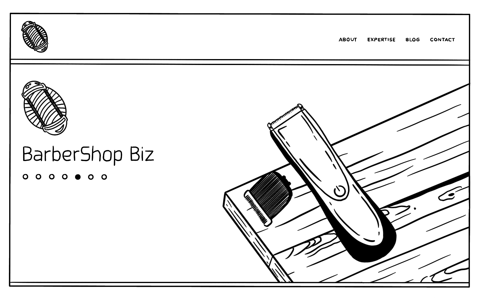 line drawn barbershop web page featuring contrast