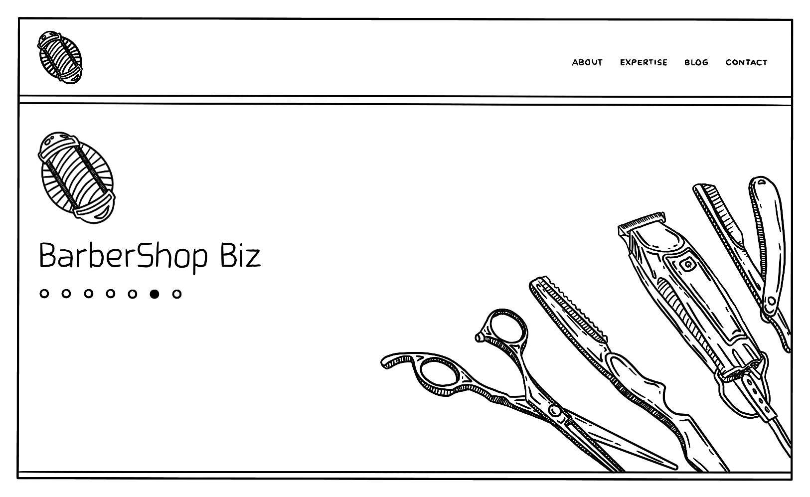 line drawn barbershop web page featuring pattern