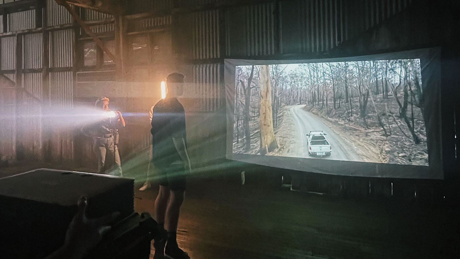 On set in a warehouse.