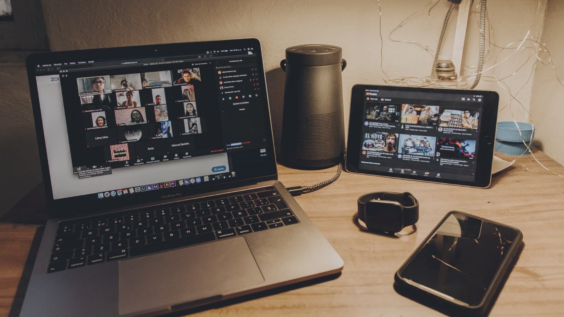 Various digital devices on a desk