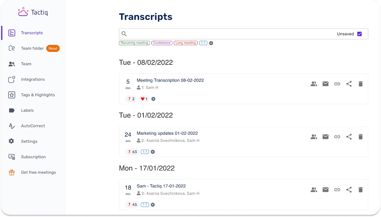 Software de actas de reuniones Tactiq