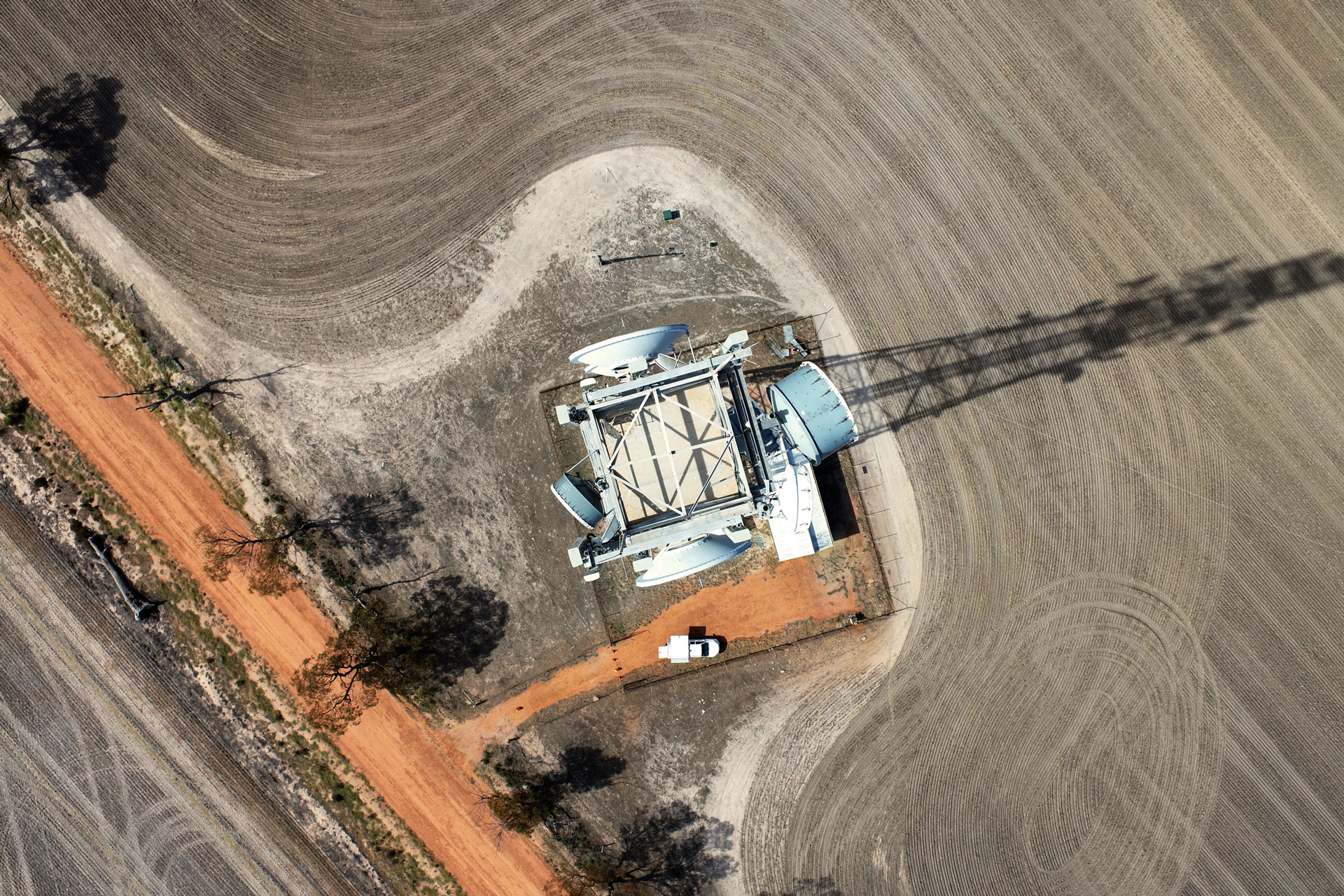 Aerial view of an Amplitel tower in regional Australia