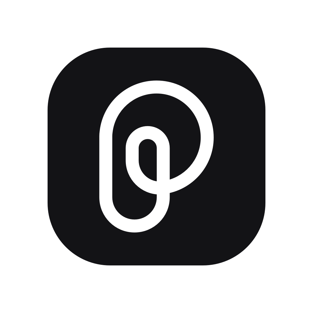 Pieces App Logo - A white P shape on a Black Background.