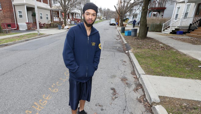 Kyle Kambarami, 20, of the City of Poughkeepsie on Franklin Street on April 17, 2018. Kambarami, on April 14 administered Narcan to a man who was apparently overdosing on heroin near the intersection of Lincoln Avenue and Franklin Street in the City of Poughkeepsie.