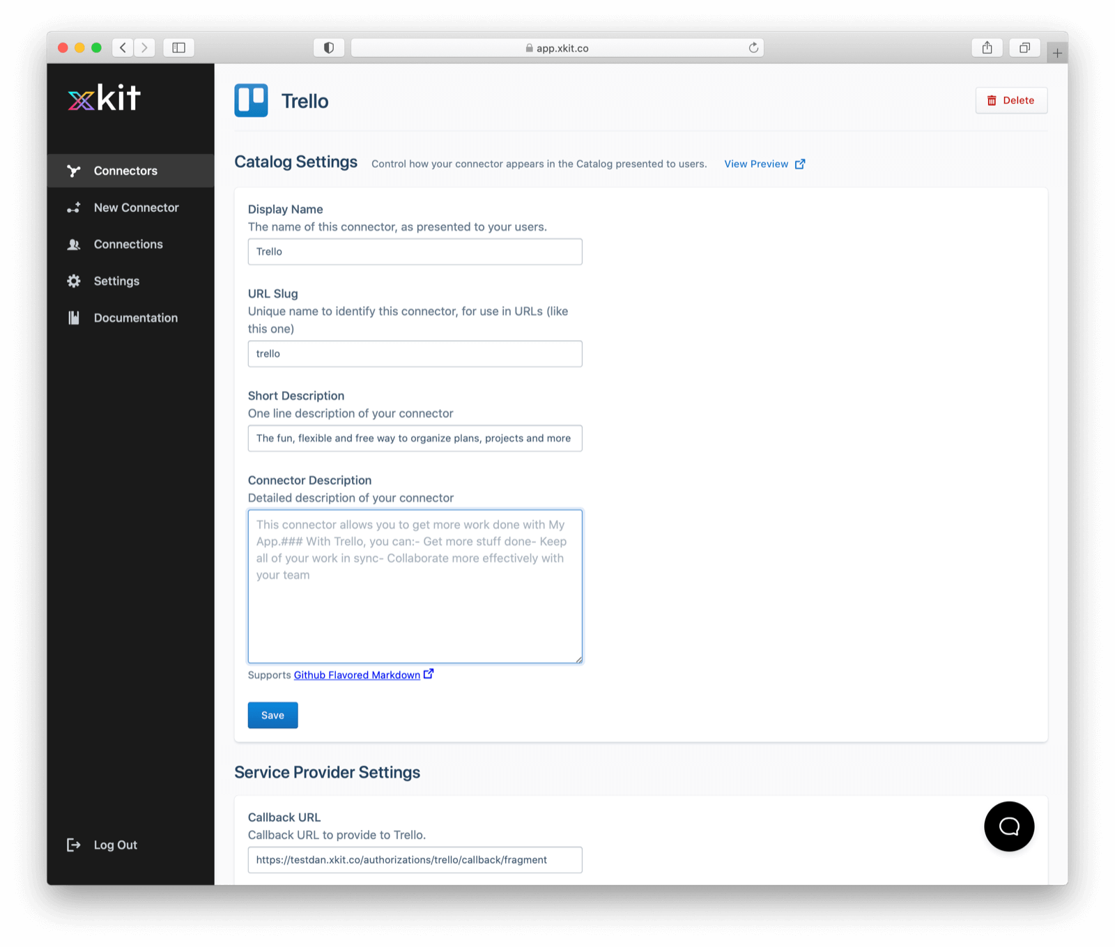 The Xkit Trello integration screen.