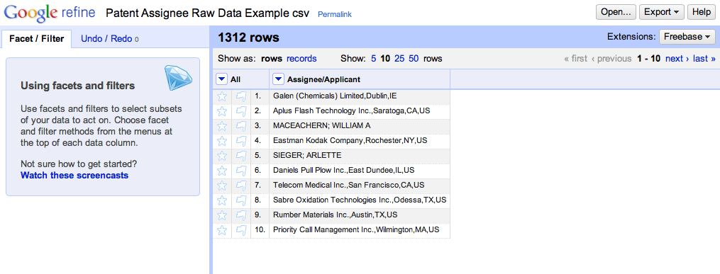 CREATED PROJECT SCREEN FROM GOOGLE (OPEN) REFINE