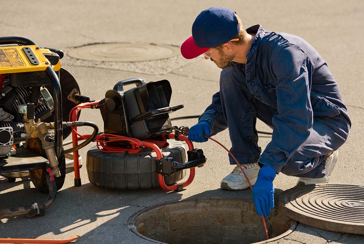 A utility worker in the field doing an underground inspection