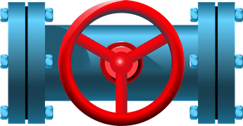 a pipe with a red wheel to control a valve
