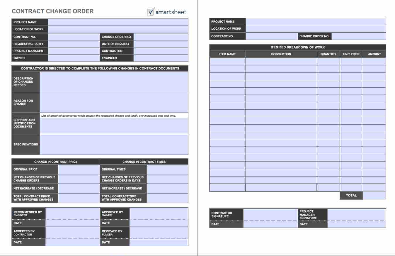 a templated change order pdf