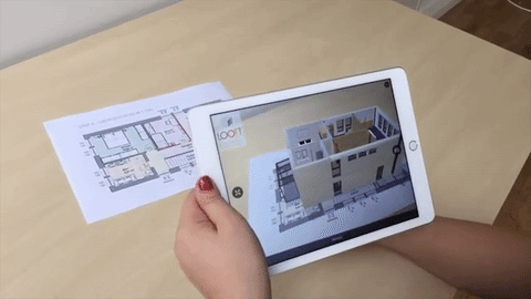 image of AR app on iPad showing a blueprint
