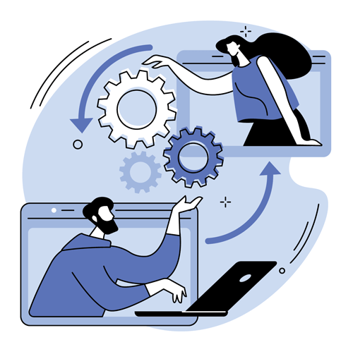 two workers collaborating proactively