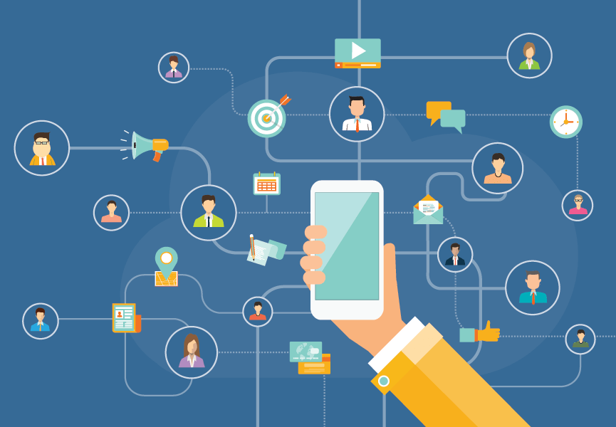 a mobile device connecting members of a team