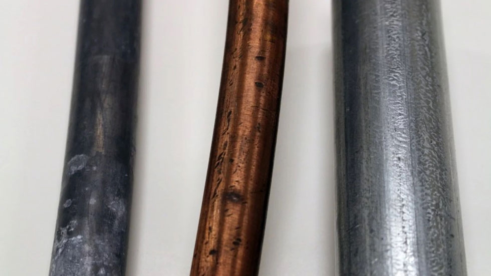 Copper, lead, and steel service lines side-by-side